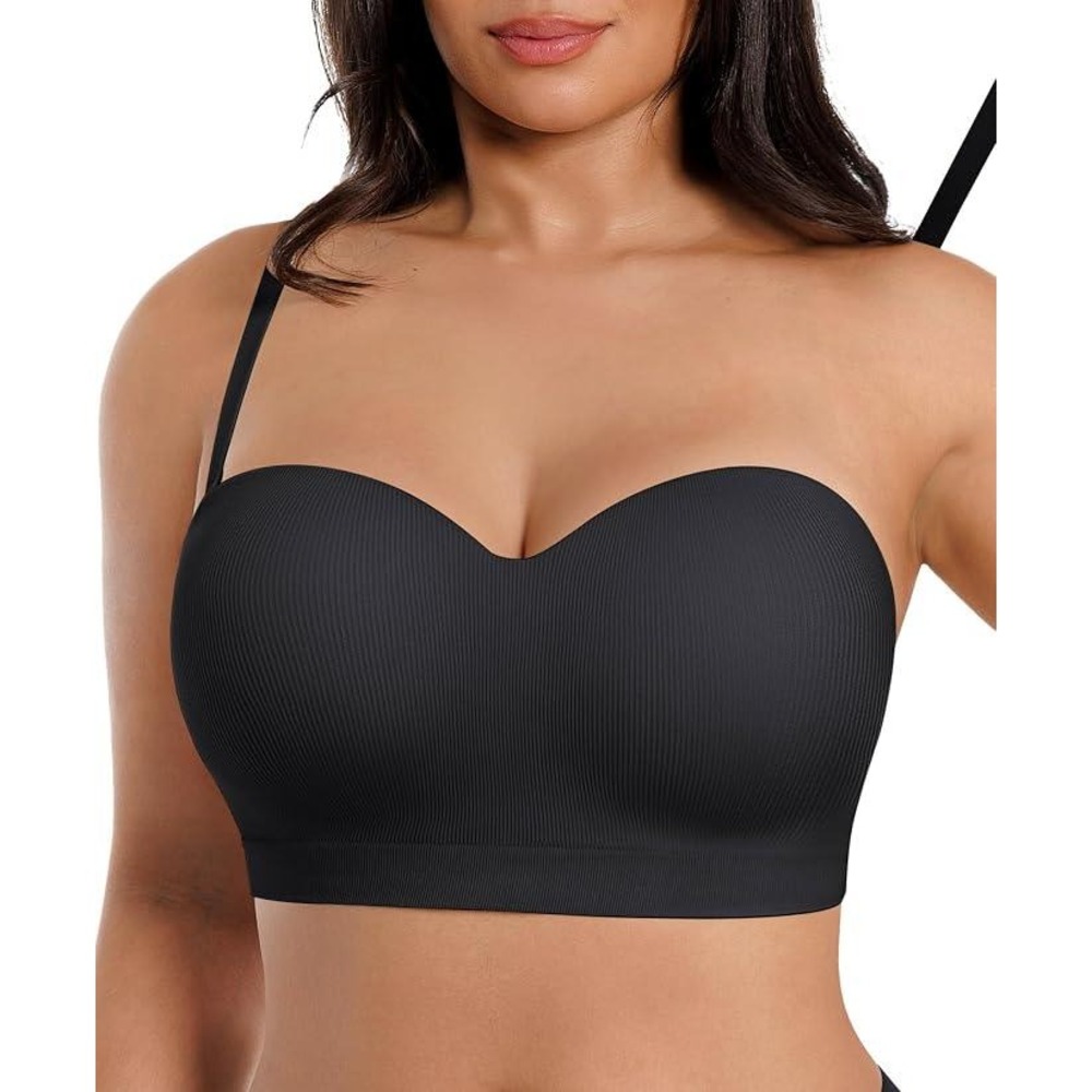 Shapellx Black Rib Knit Convertible Padded Strapless Bra Molded Cups Sz 2XL NWT